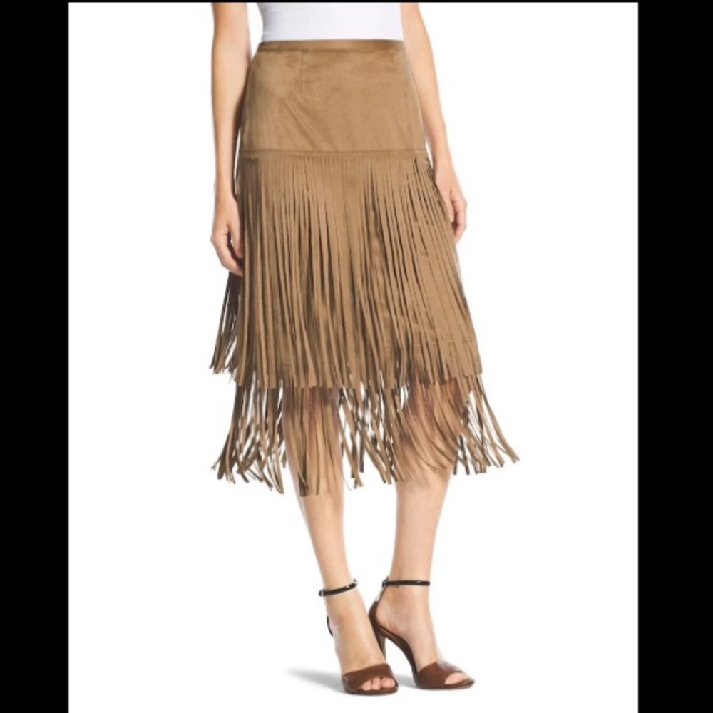 Chico’s Faux Suede Fringe Skirt brown skirt